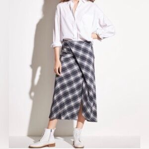 Vince Shadow Plaid Silk Side Drape Wrap Skirt, Size 2, Excellent Condition